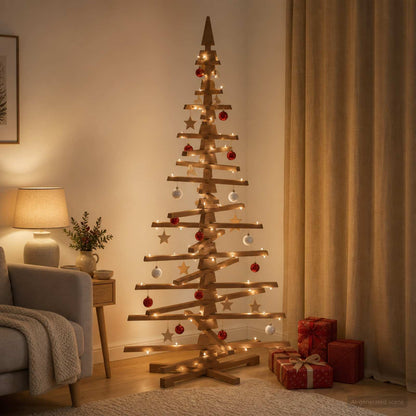 Wooden Christmas Tree KOTKA Solid Pine Wood Dark brown finish 180 cm