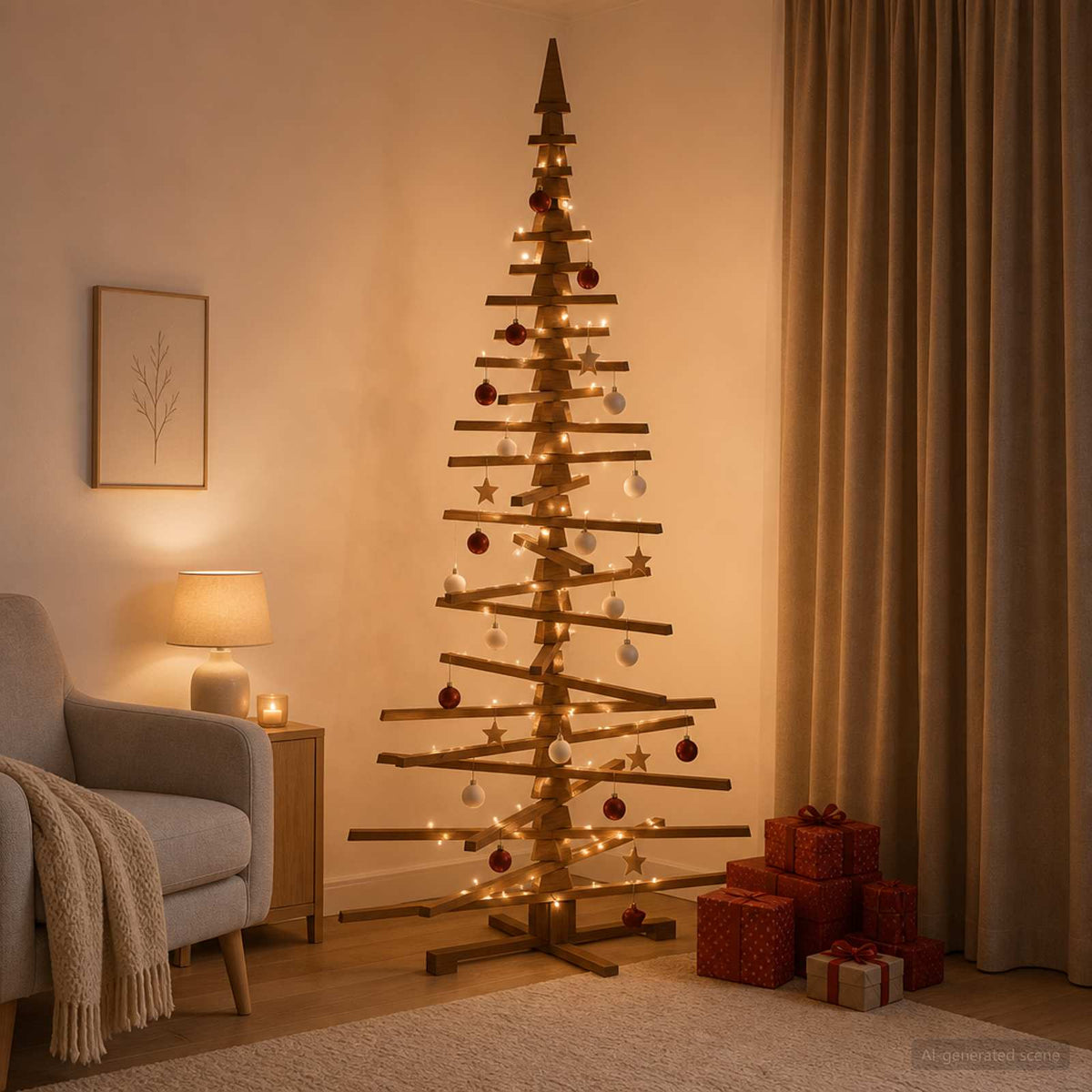 Wooden Christmas Tree KOTKA Solid Pine Wood Dark brown finish 210 cm