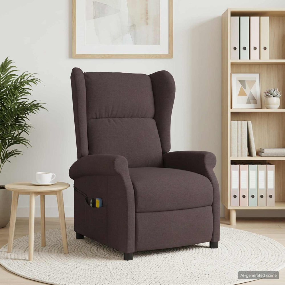 vidaXL Wing Back Electric Massage Recliner Chair Dark Brown Fabric