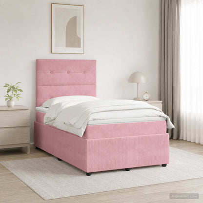 vidaXL LED Box Spring Bed with Mattress Pink 120 x 200 cm Velvet 1