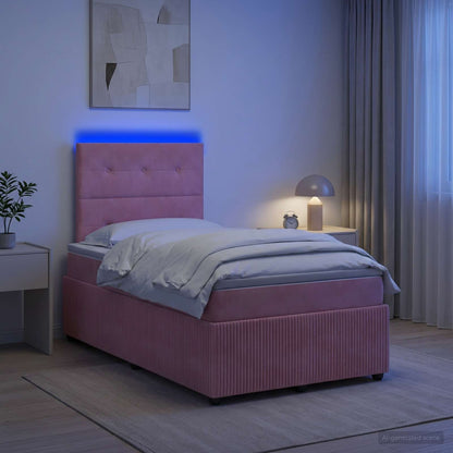 vidaXL LED Box Spring Bed with Mattress Pink 120 x 200 cm Velvet 4