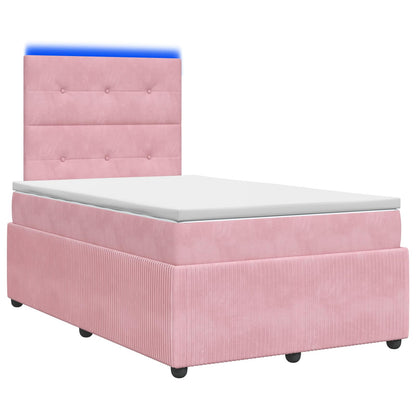 vidaXL LED Box Spring Bed with Mattress Pink 120 x 200 cm Velvet 2