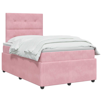 vidaXL LED Box Spring Bed with Mattress Pink 120 x 200 cm Velvet 3