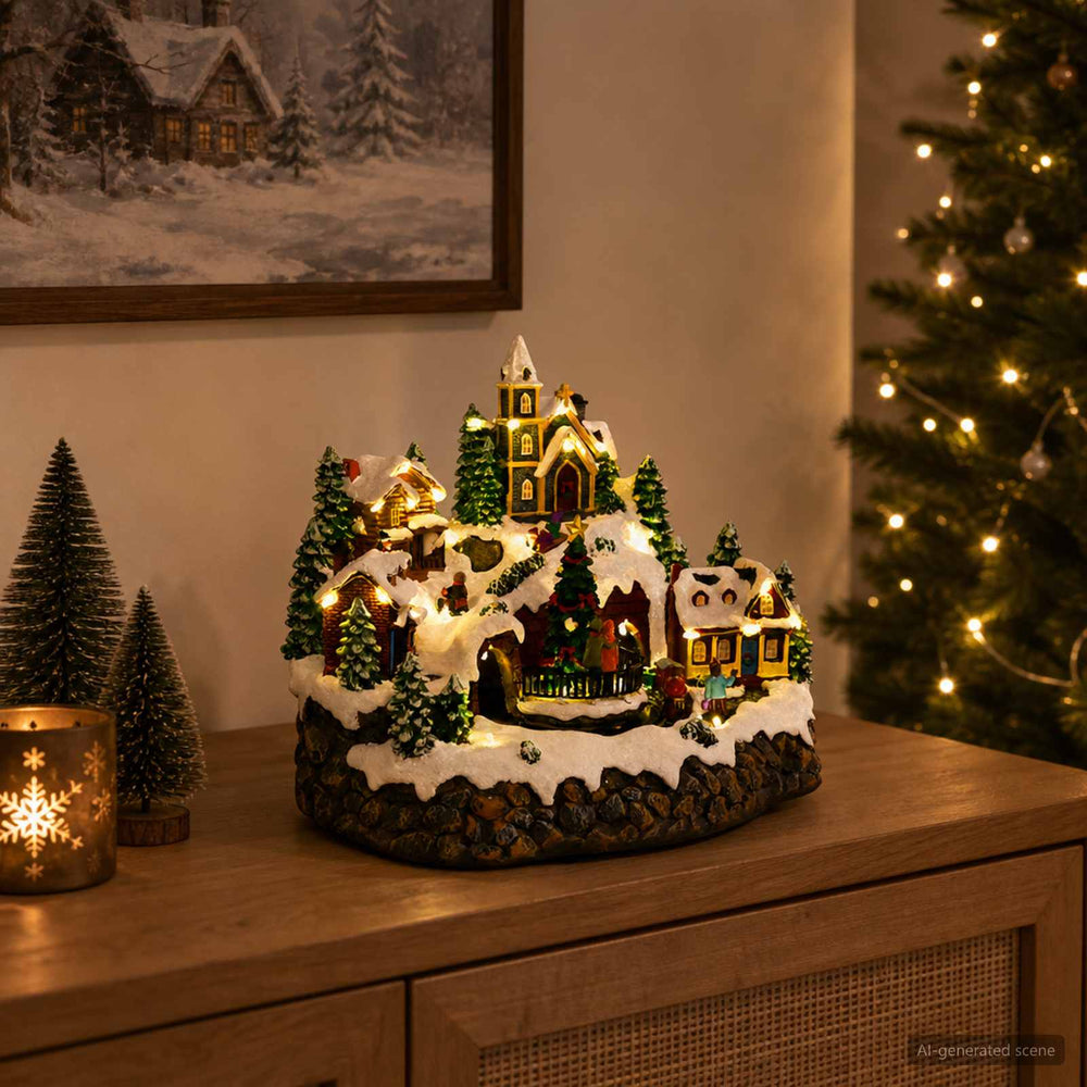 vidaXL Christmas Village Scene with Train SALO 25.5 x 20 x 23 cm Resin