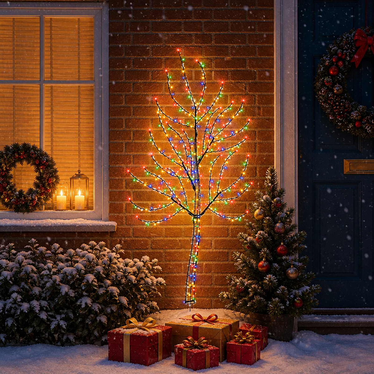 LED Wall Christmas Tree 140 LEDs Steel Black 150 cm Multicolour
