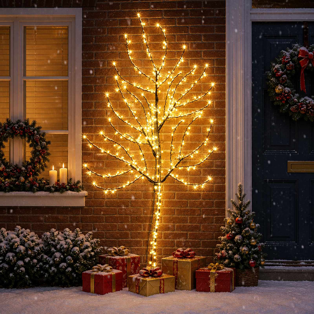 LED Wall Christmas Tree 140 LEDs Steel Black 180 cm Warm white