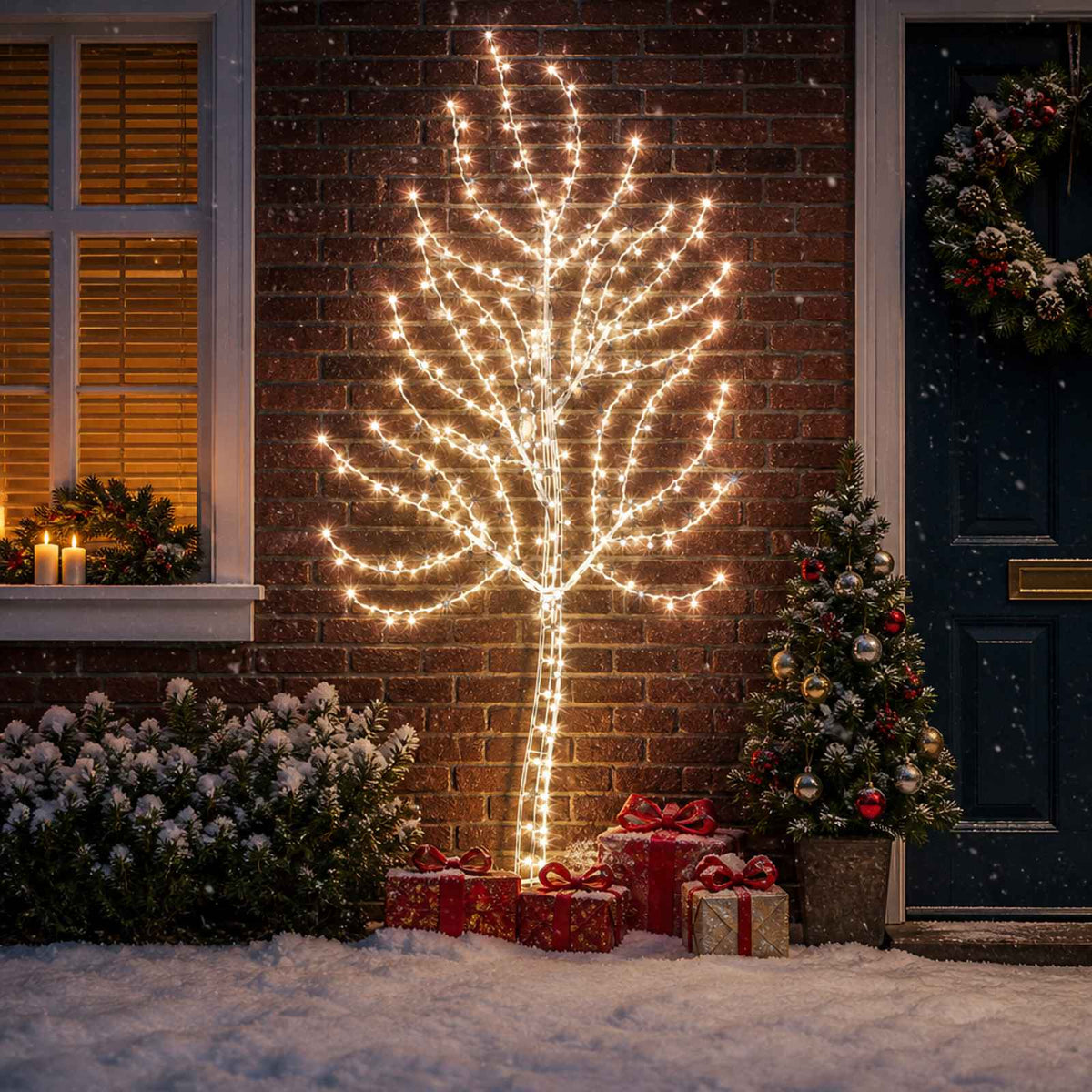 LED Wall Christmas Tree 140 LEDs Steel Black 180 cm Cold white