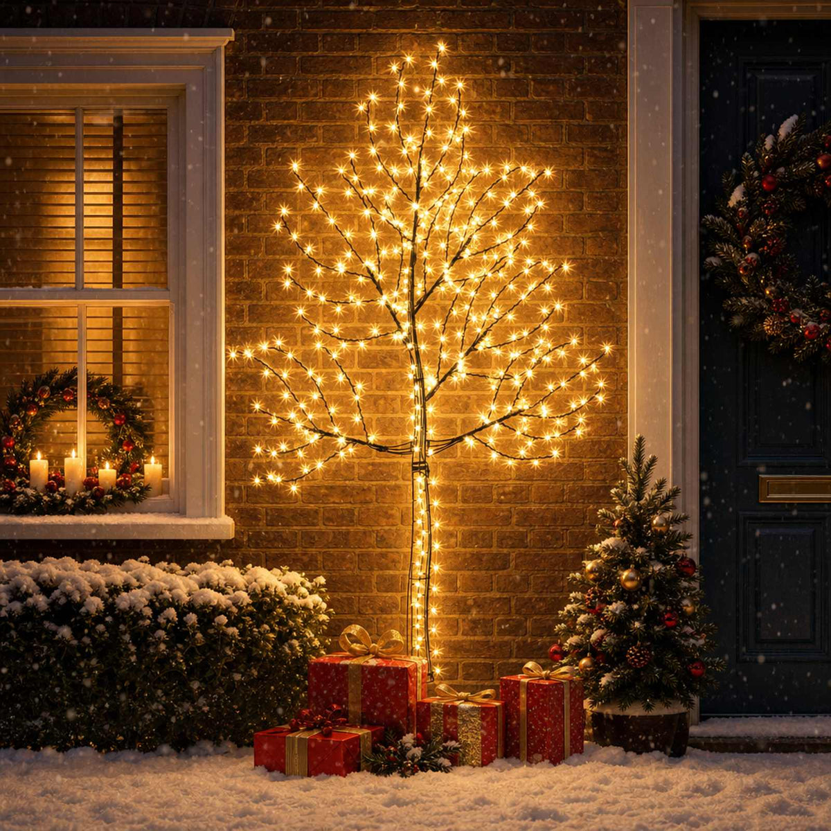 LED Wall Christmas Tree 140 LEDs Steel Black 210 cm Warm white