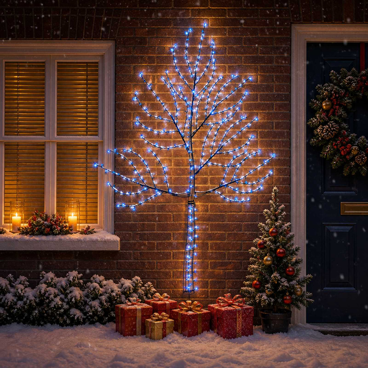 LED Wall Christmas Tree 140 LEDs Steel Black 210 cm Blue