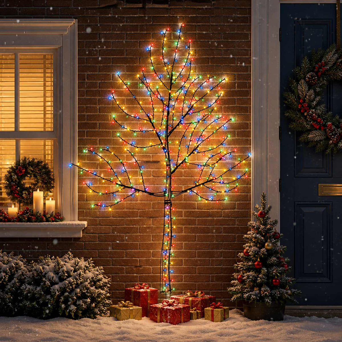 LED Wall Christmas Tree 140 LEDs Steel Black 210 cm Multicolour