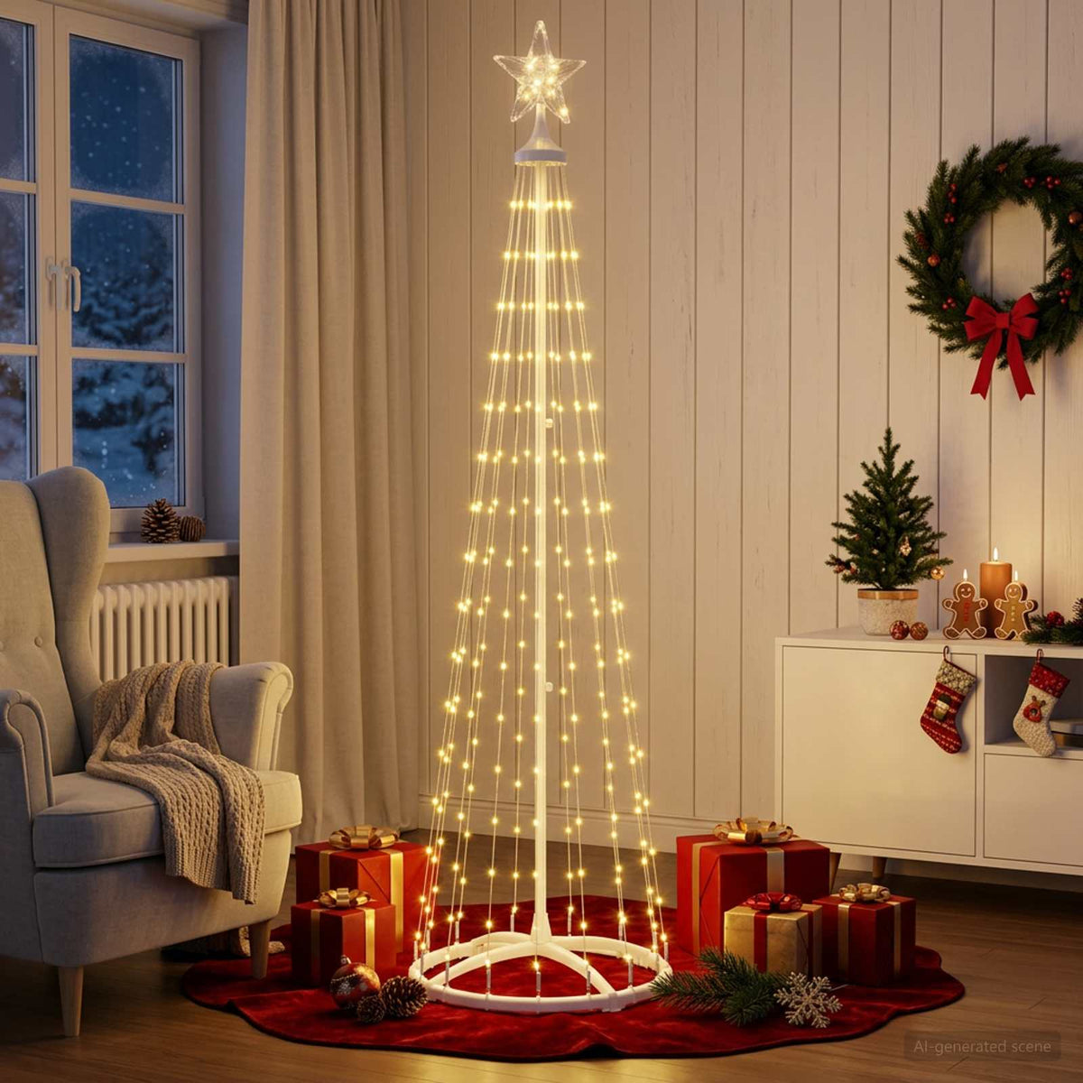 LED Cone Christmas Tree 250 LEDs Steel 180 cm White Warm white