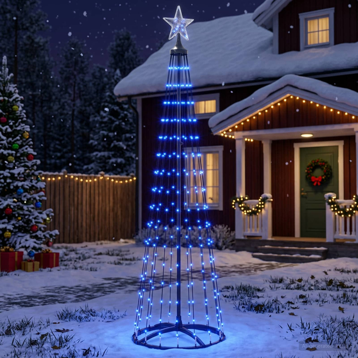 LED Cone Christmas Tree 250 LEDs Steel 180 cm Black Blue