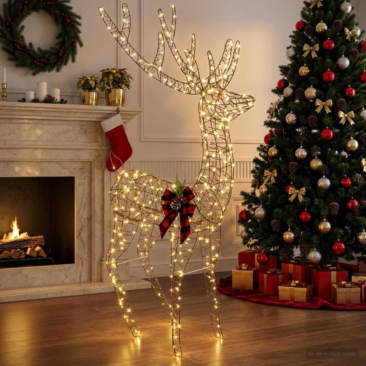 3D Christmas Reindeer LOVIISA 250 LEDs Warm White Height 180 cm 96 cm 40 cm Brown string