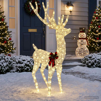 3D Christmas Reindeer LOVIISA 250 LEDs Warm White Height 180 cm 96 cm 40 cm Iridescent tinsel