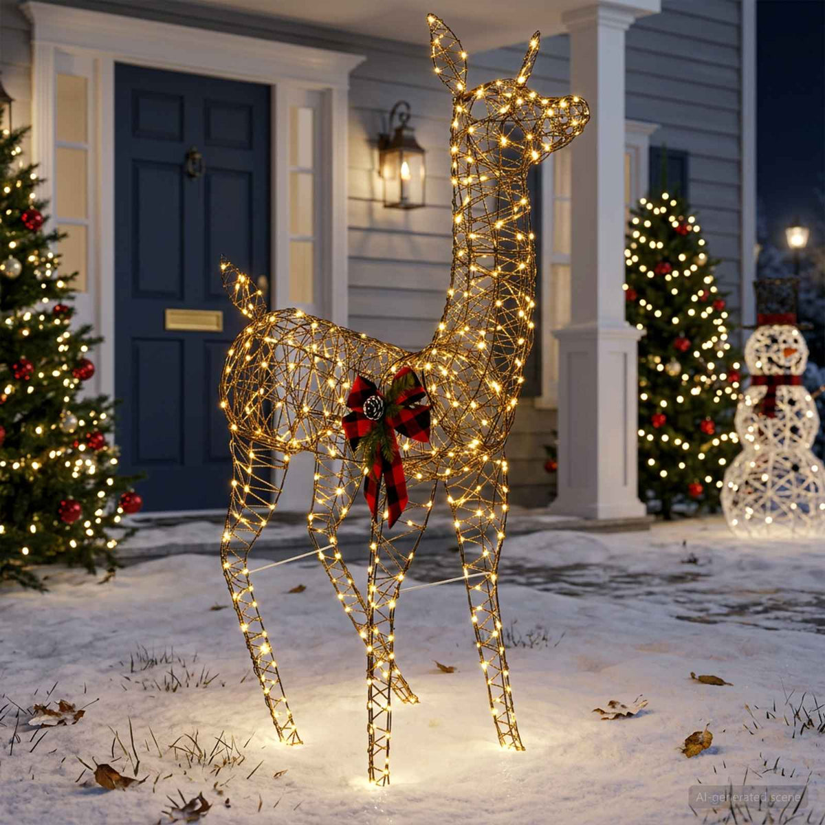 3D Christmas Reindeer LOVIISA 200 LEDs Warm White Width 96 cm Rattan
