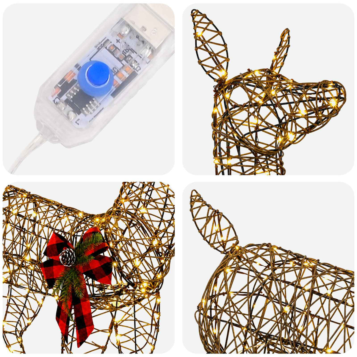 3D Christmas Reindeer LOVIISA 200 LEDs Warm White Width 96 cm Rattan