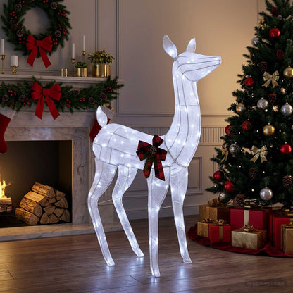 3D Christmas Reindeer LOVIISA 200 LEDs Warm White Width 96 cm White fabric