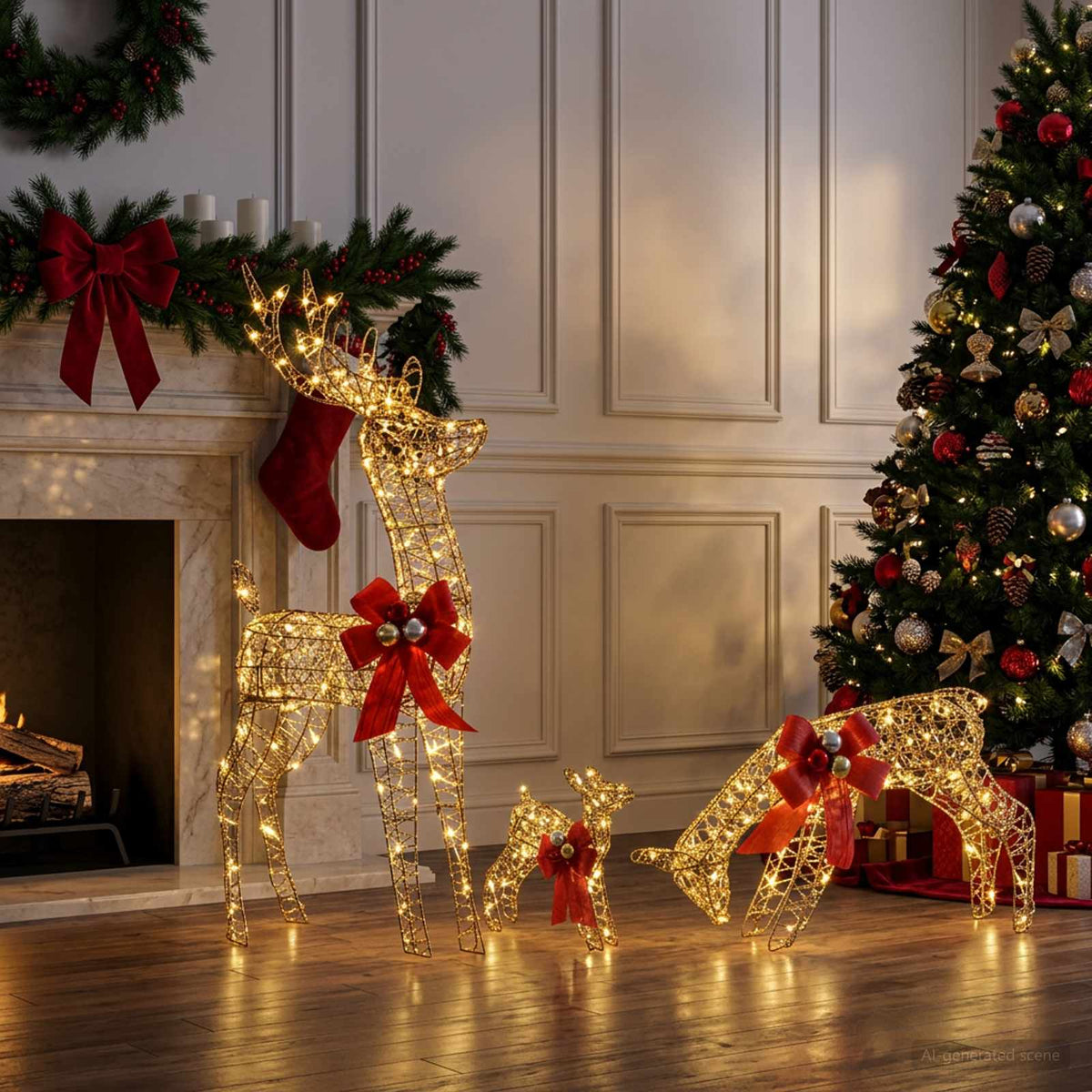 vidaXL Reindeer Family Christmas Decoration 3 pcs 200 LEDs Warm White 1