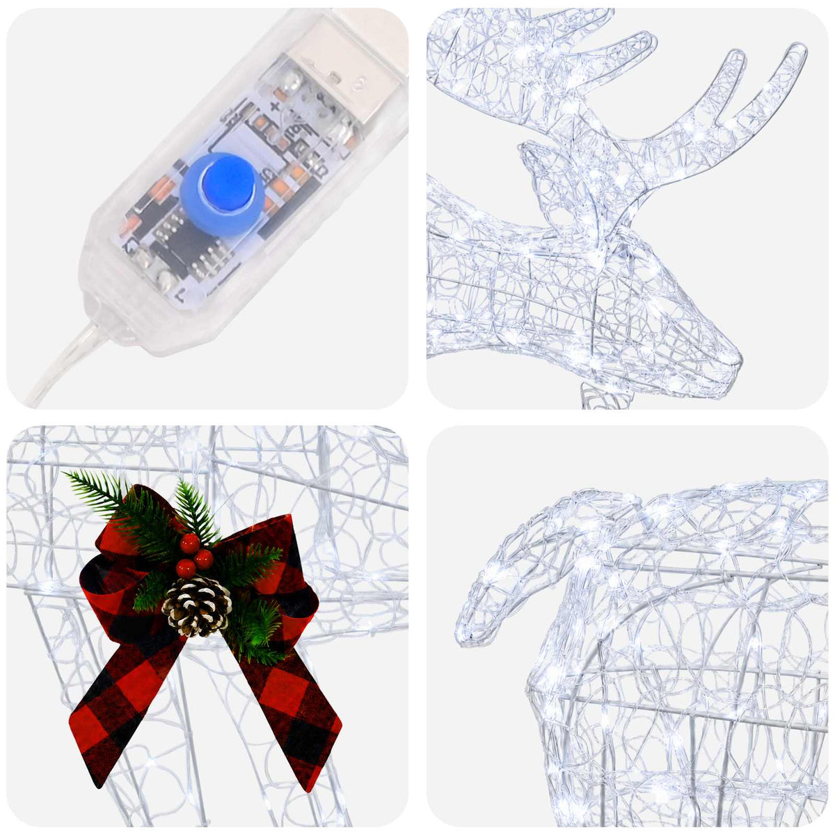 Moose Christmas Decoration White 120 x 27 x 105 cm Acrylic Cold white