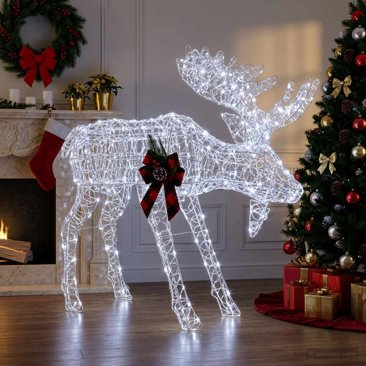 Moose Christmas Decoration White 120 x 27 x 105 cm Acrylic Cold white