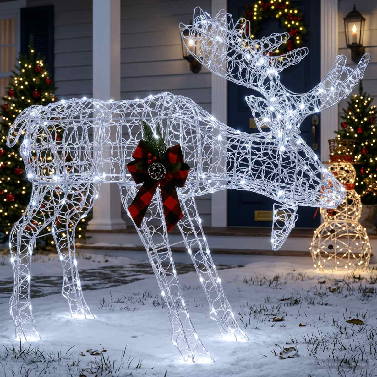 Moose Christmas Decoration White 120 x 27 x 105 cm Acrylic Cold white