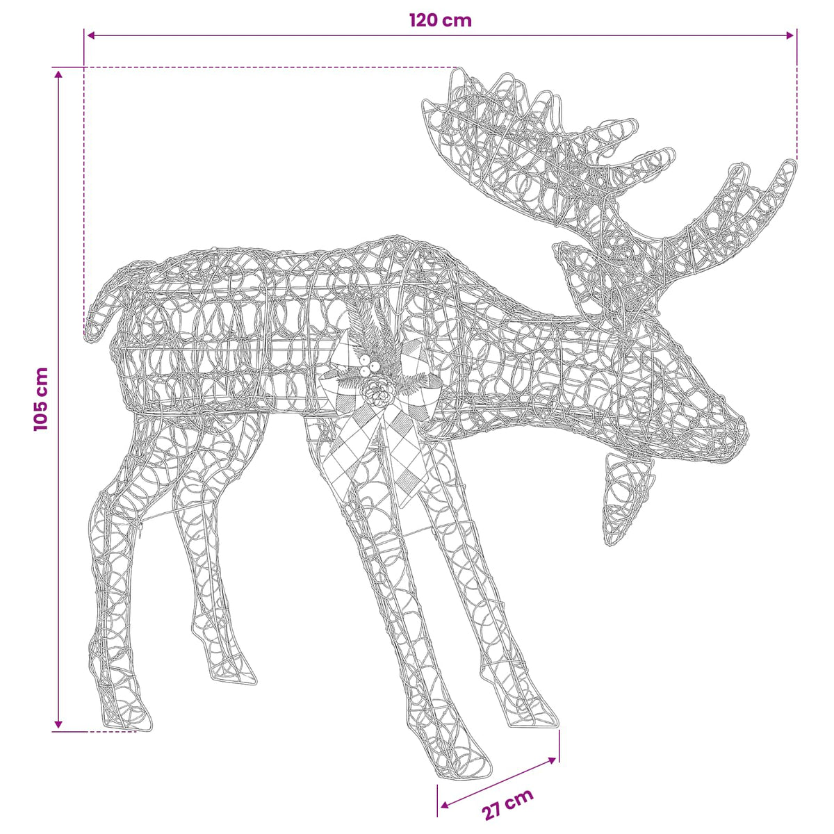 Moose Christmas Decoration White 120 x 27 x 105 cm Acrylic Cold white