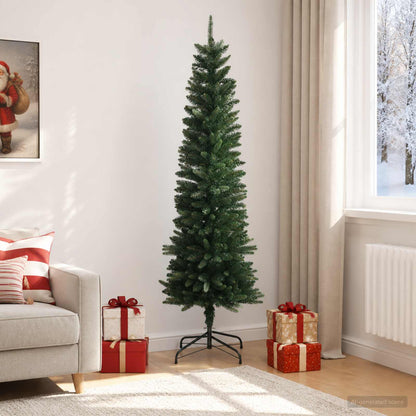 Artificial Slim Christmas Tree with Bauble 300 LEDs Green 210 cm without LED