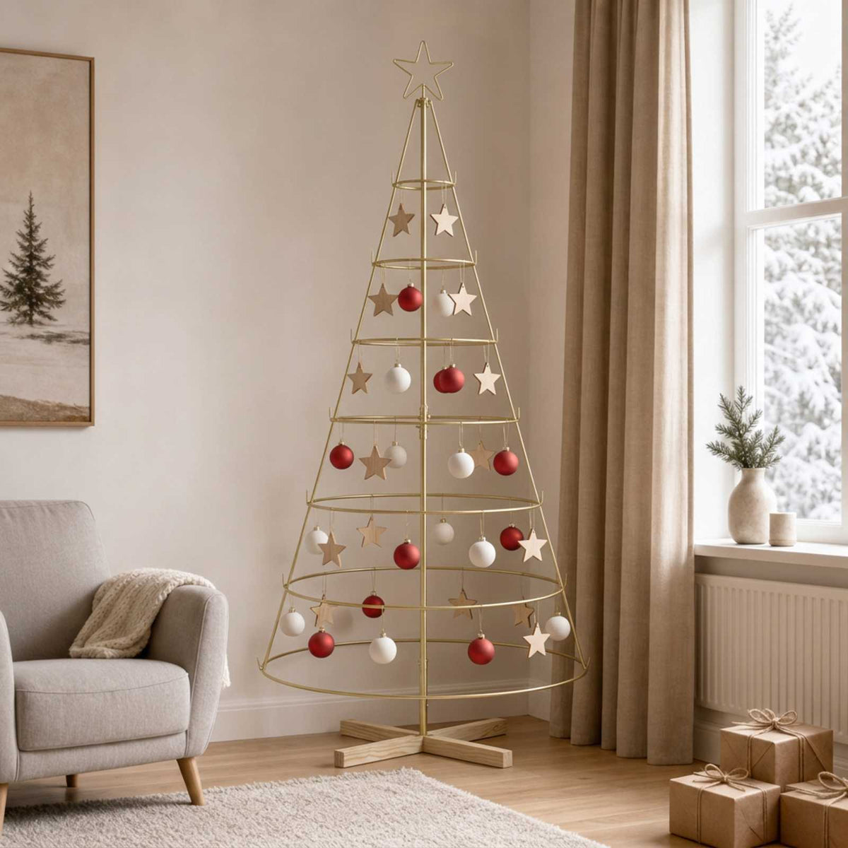Metal Christmas Tree KUOPIO Steel Gold 180 cm