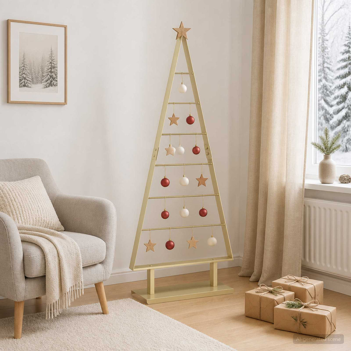 Metal Christmas Tree with Triangle Stand KUOPIO Steel Gold 125 cm