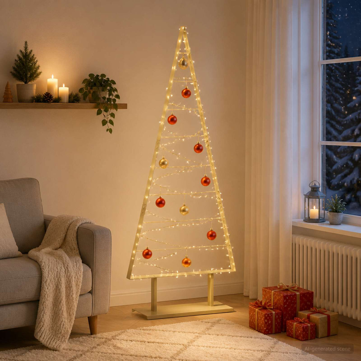 Metal Christmas Tree with Triangle Stand KUOPIO Steel Gold 180 cm