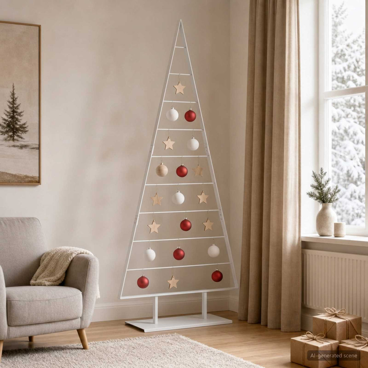 Metal Christmas Tree with Triangle Stand KUOPIO Steel White 210 cm