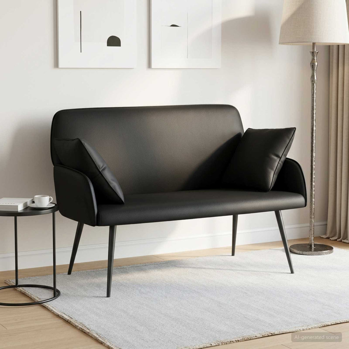 2 Seater Sofa with Metal Legs 2-Seater Faux Leather Black