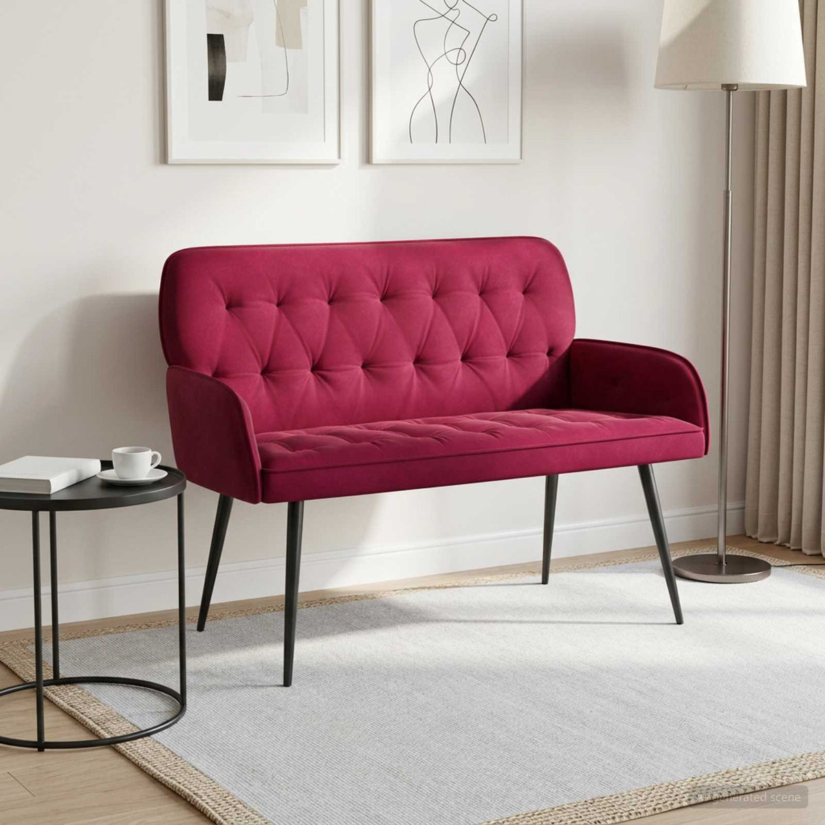 2 Seater Sofa with Metal Legs 2-Seater Velvet Wine red