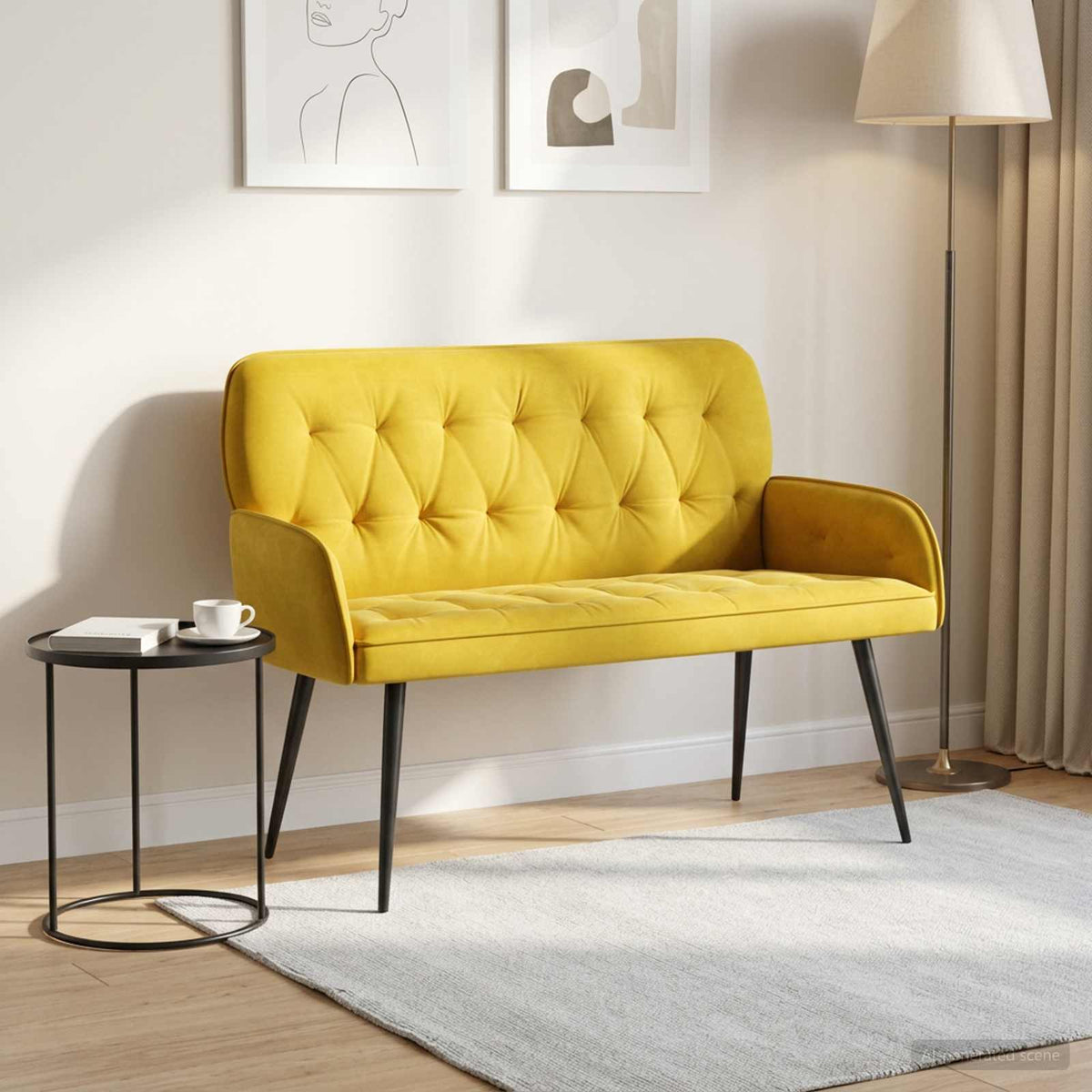 2 Seater Sofa with Metal Legs 2-Seater Velvet Yellow