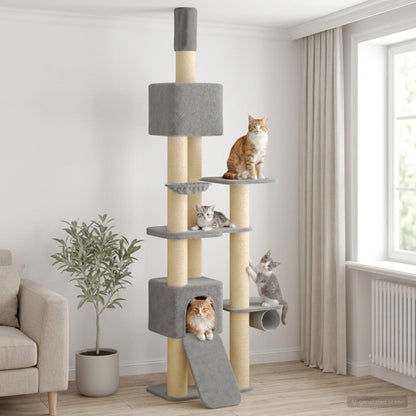 vidaXL Floor-to-Ceiling Cat Tree with Sisal Post Light Grey 257-283 cm 1