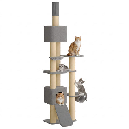 vidaXL Floor-to-Ceiling Cat Tree with Sisal Post Light Grey 257-283 cm 3