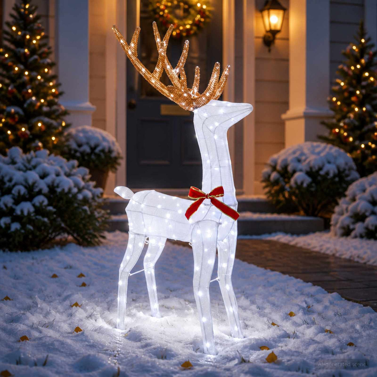 3D Christmas Reindeer LOVIISA 140 LEDs Warm White Height 128 cm 26 cm White fabric