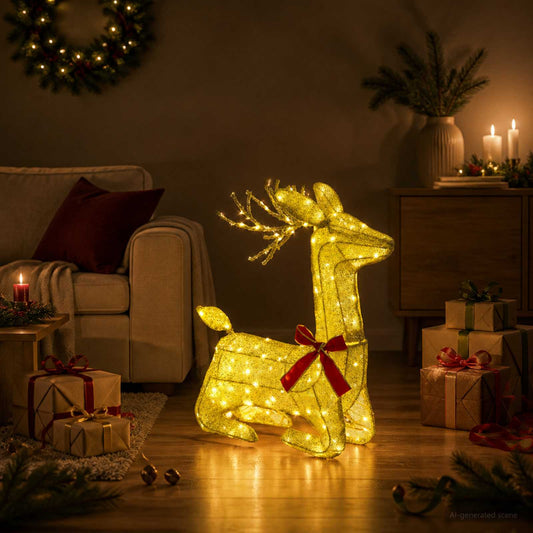 3D Christmas Reindeer LOVIISA 140 LEDs Warm White Gold fabric