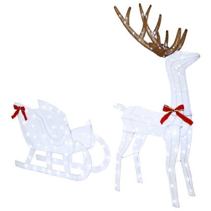 Reindeer Pull Sleigh LOVIISA 2 pcs 200 LEDs Warm White White fabric