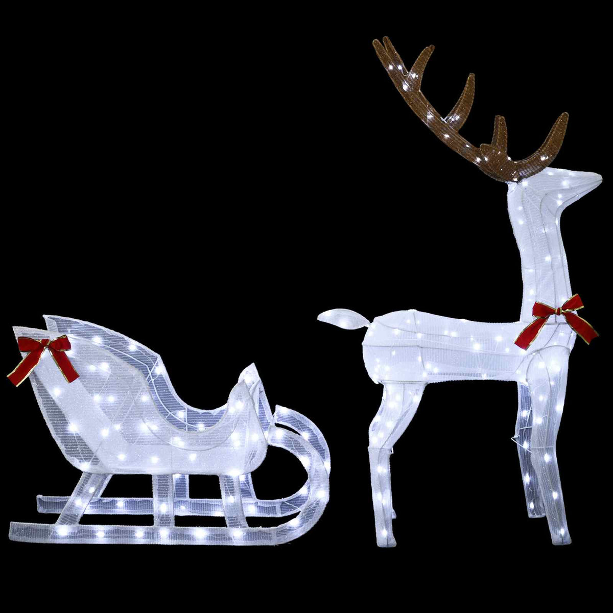 Reindeer Pull Sleigh LOVIISA 2 pcs 200 LEDs Warm White White fabric