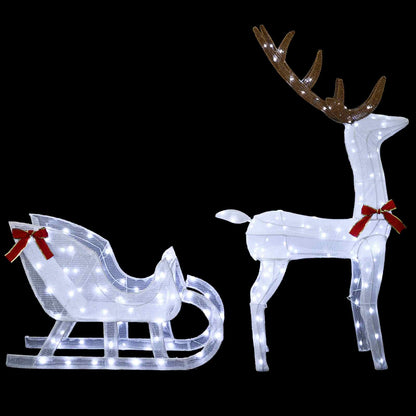 Reindeer Pull Sleigh LOVIISA 2 pcs 200 LEDs Warm White White fabric