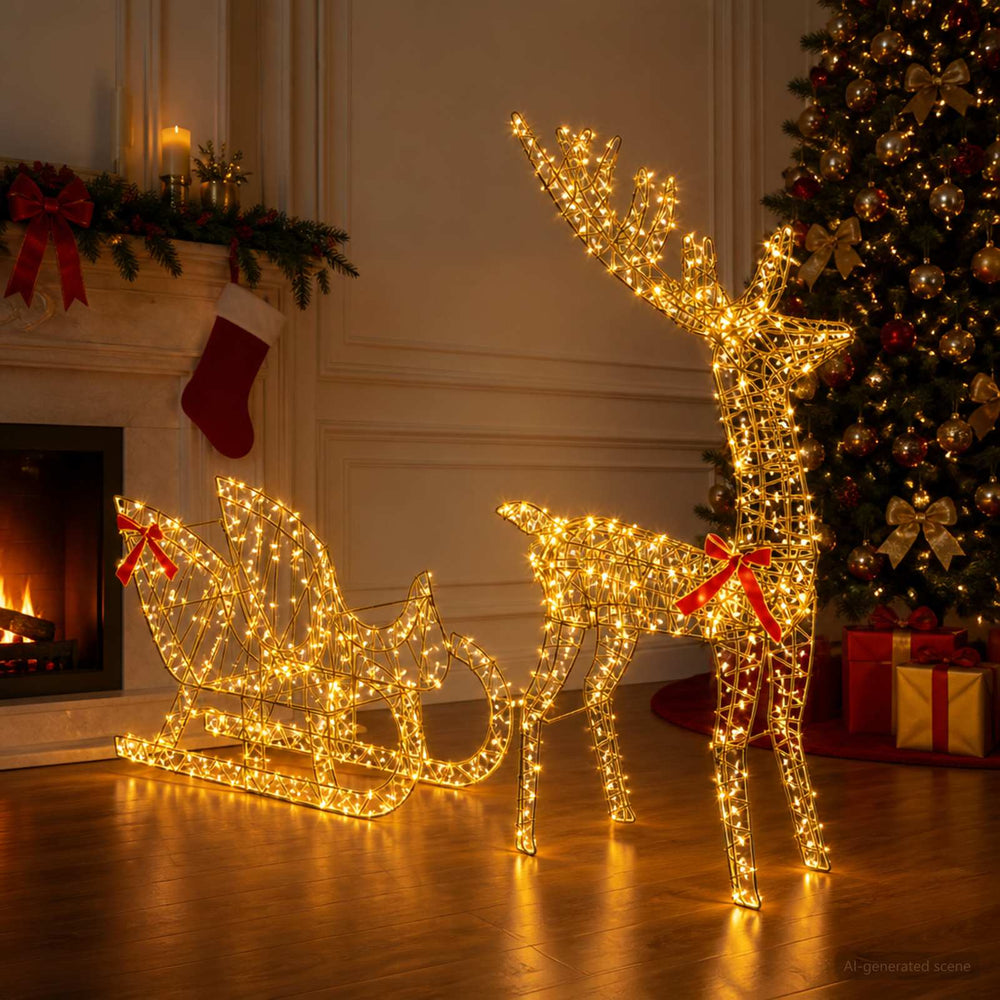 vidaXL Reindeer Pull Sleigh LOVIISA 2 pcs 200 LEDs Warm White