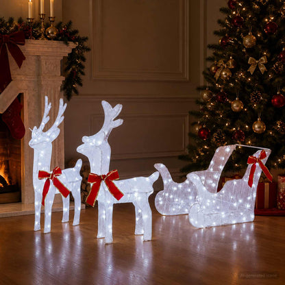 3D Christmas Reindeer with Sleigh LOVIISA 3 pcs Warm White White fabric