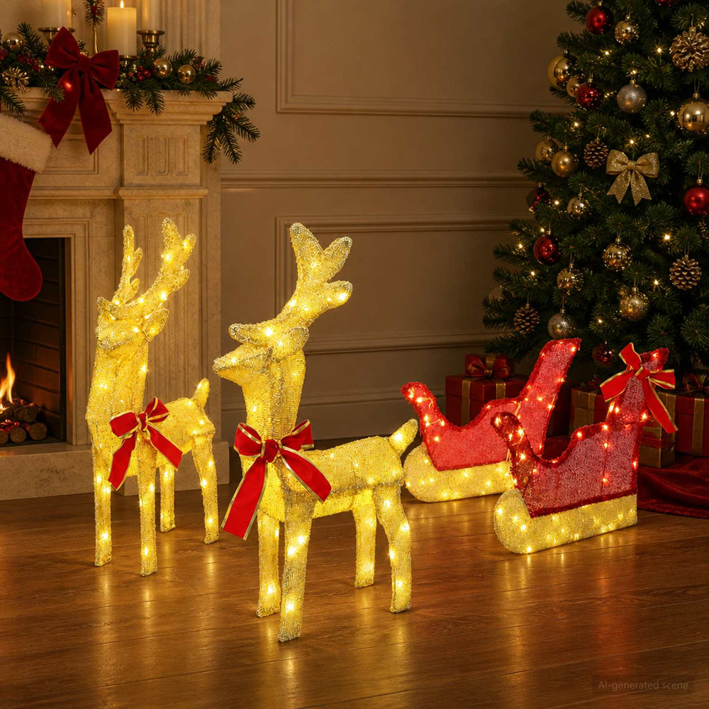 vidaXL 3D Christmas Reindeer with Sleigh LOVIISA 3 pcs Warm White