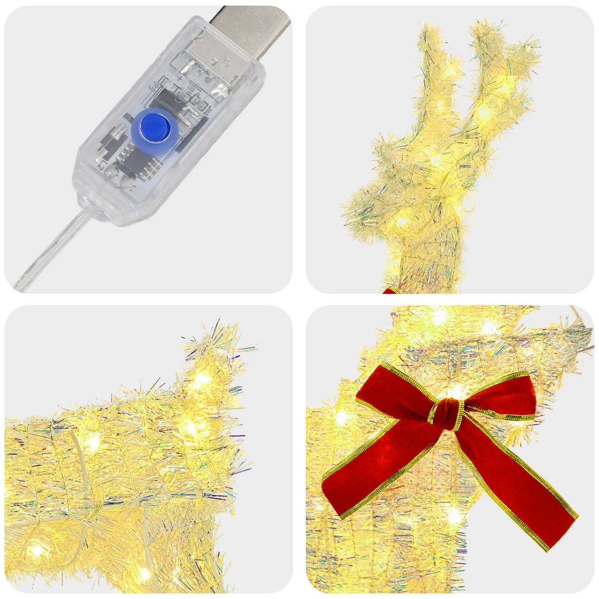 3D Christmas Reindeer LOVIISA 2 pcs 80 LEDs Warm White Iridescent tinsel