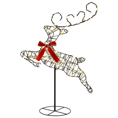 Christmas Reindeer with Sleigh 3 pcs 72 LEDs Warm White Rattan