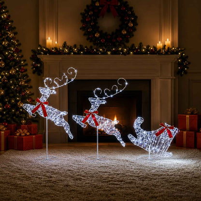 Christmas Reindeer with Sleigh 3 pcs 72 LEDs Warm White Transparent string