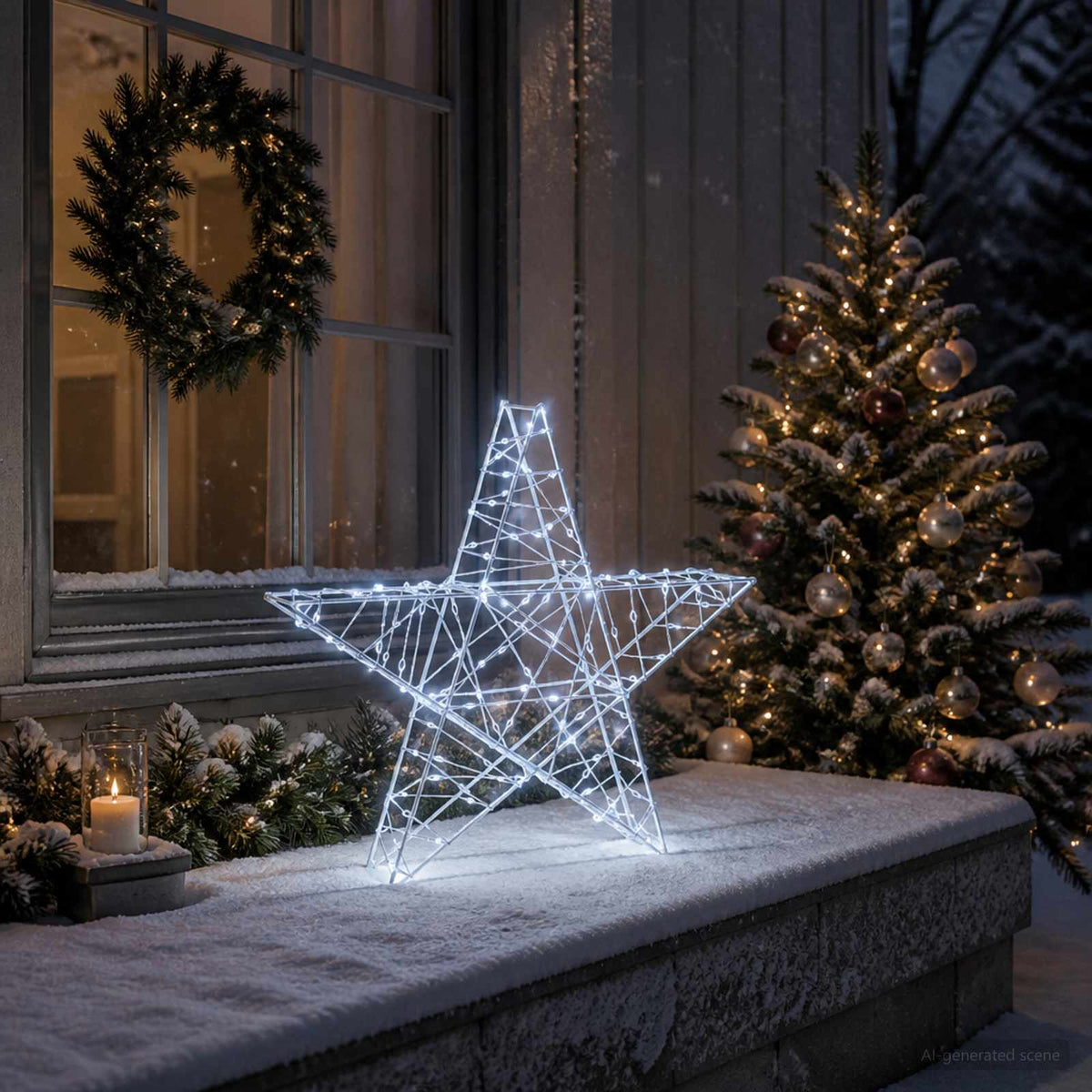 3D Christmas Star Warm White 55 x 52.5 x 10 cm Transparent string