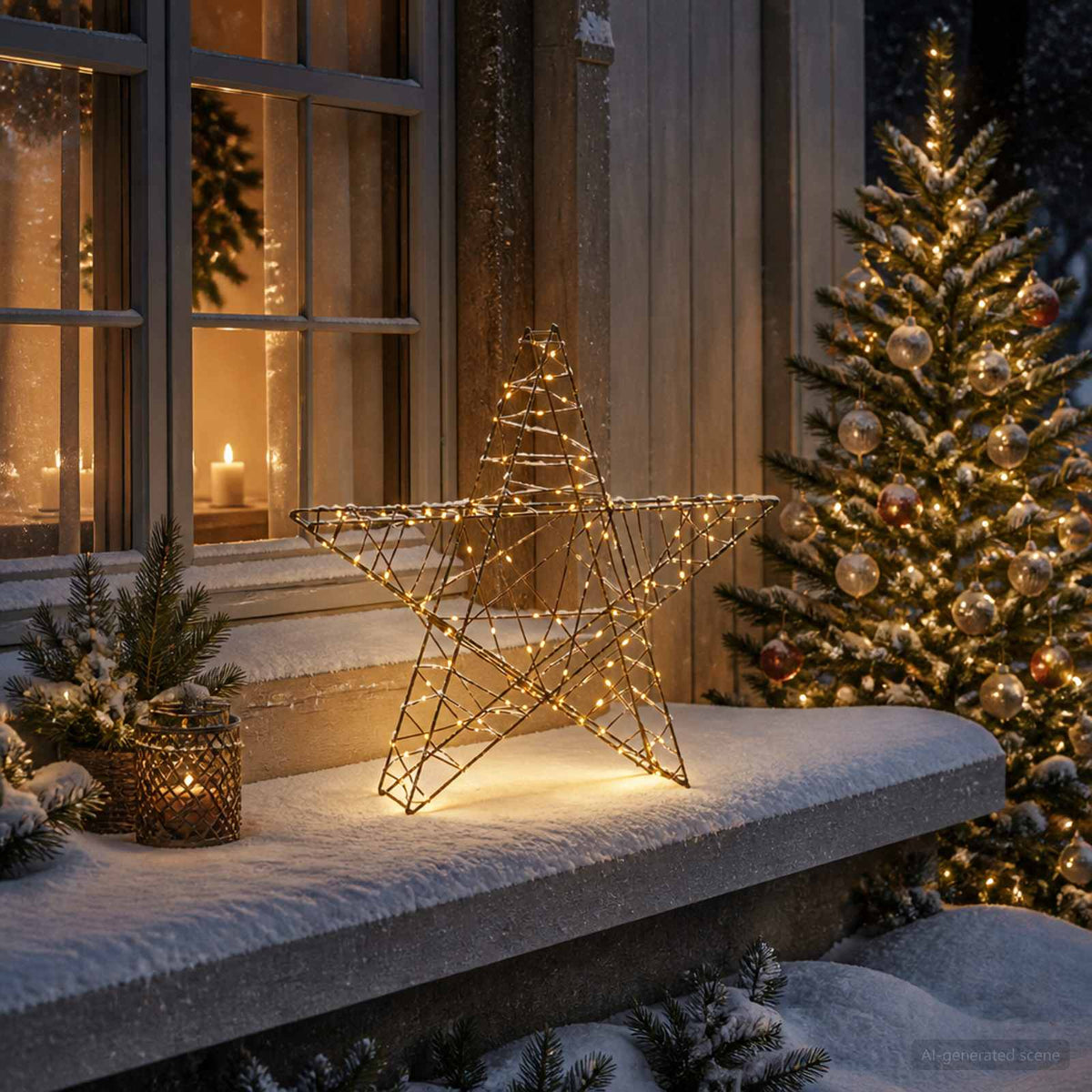3D Christmas Star Warm White 55 x 52.5 x 10 cm Brown string