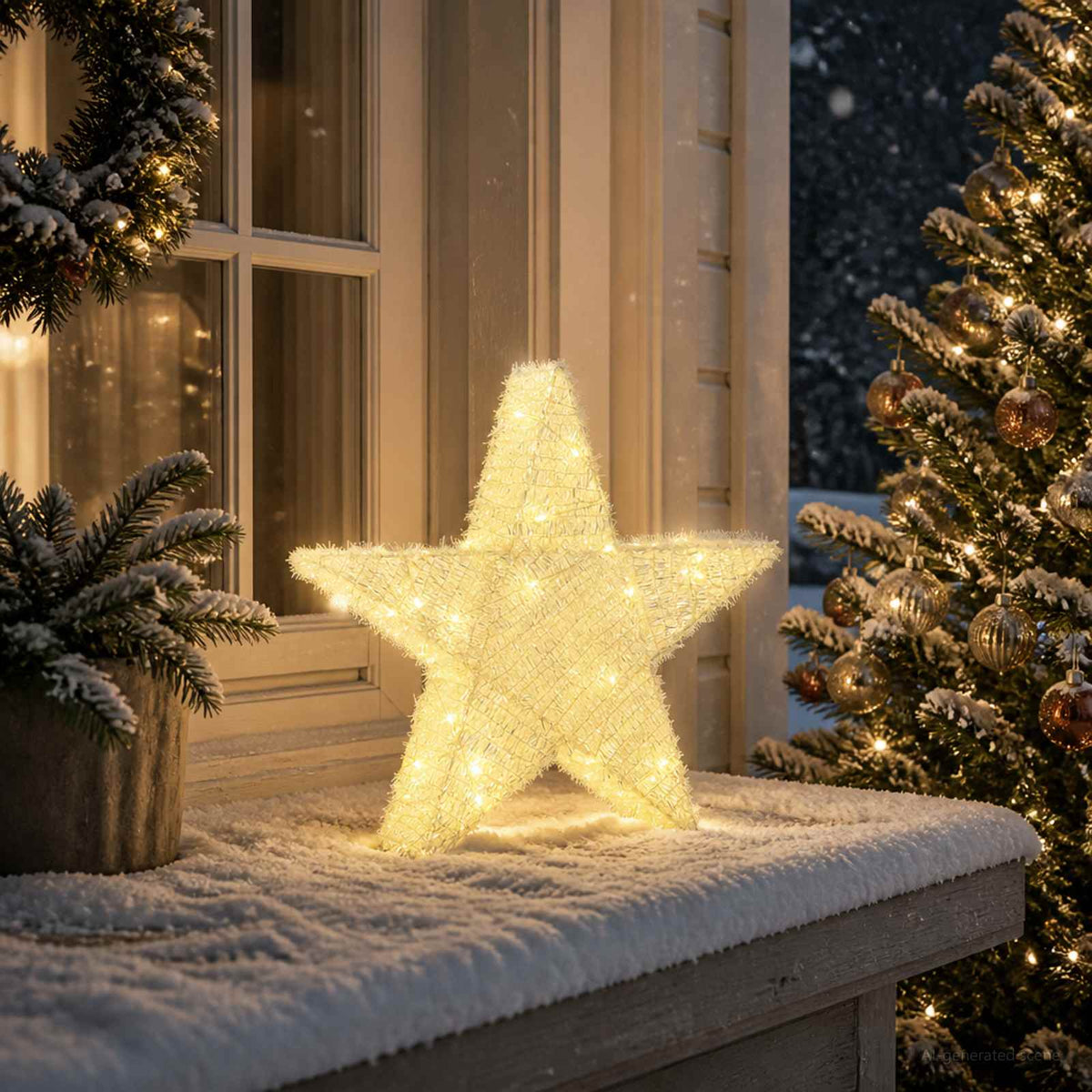 3D Christmas Star Warm White 55 x 52.5 x 10 cm Iridescent tinsel
